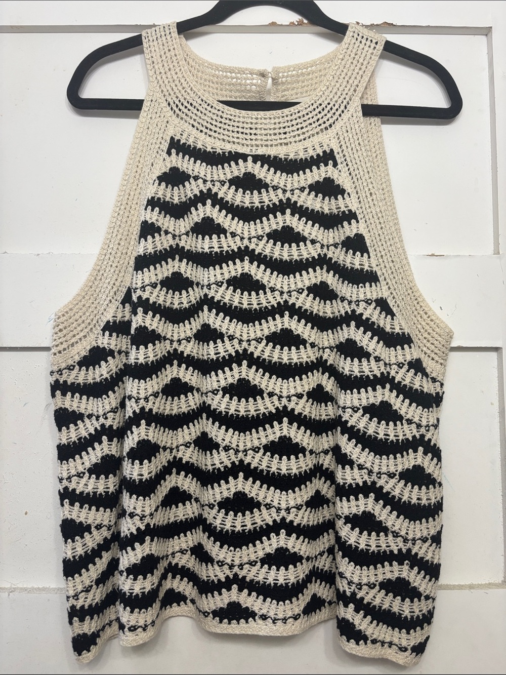 LOFT Crochet Wave Tank Top in Cream and Black